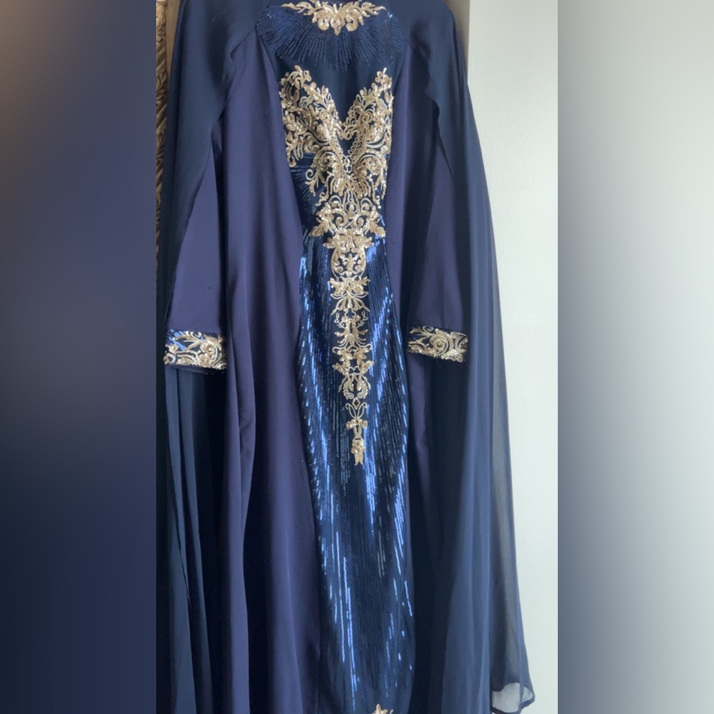 Elegant Navy and Gold Embellished Gown